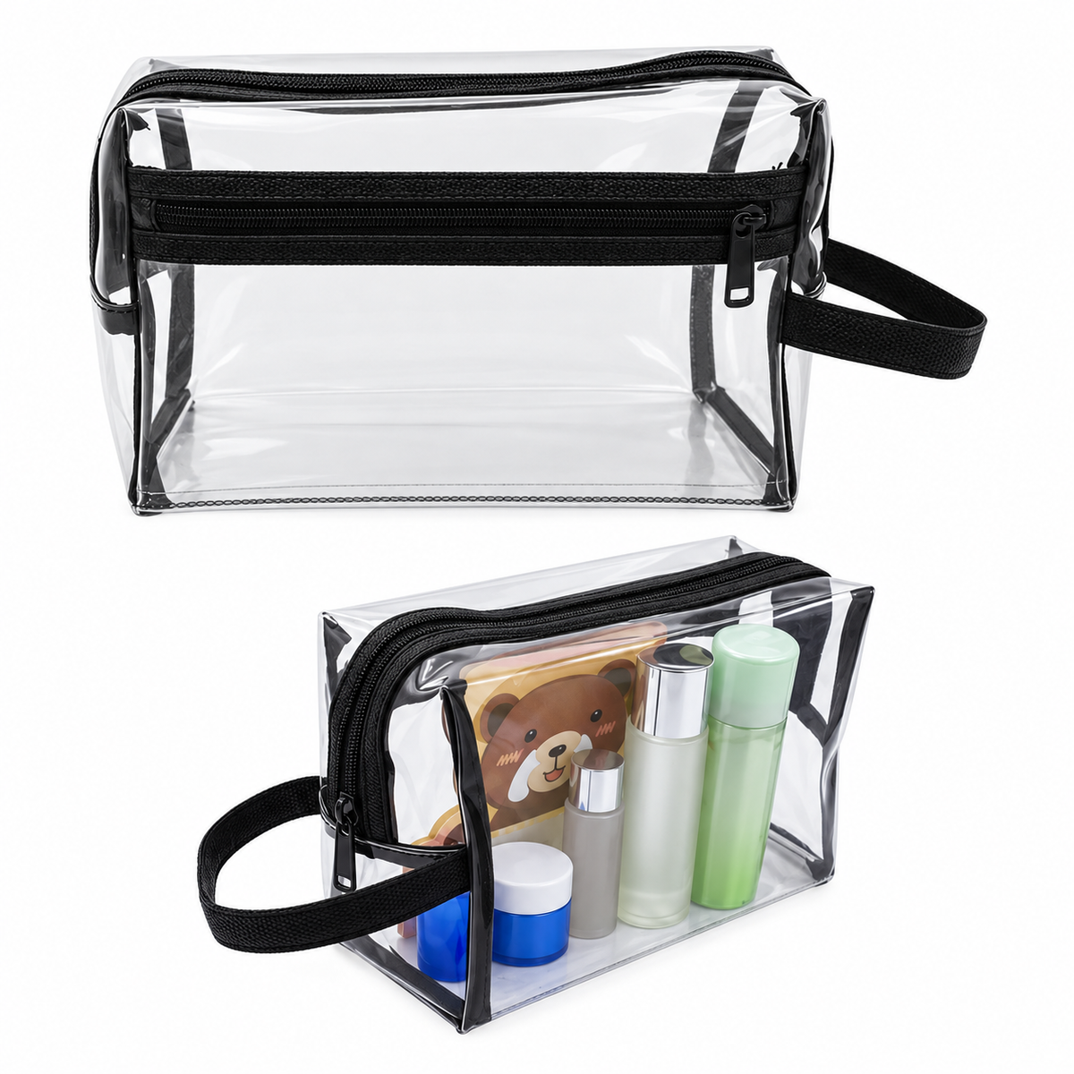 Clear Vinyl & Leatherette Toiletry Organizer