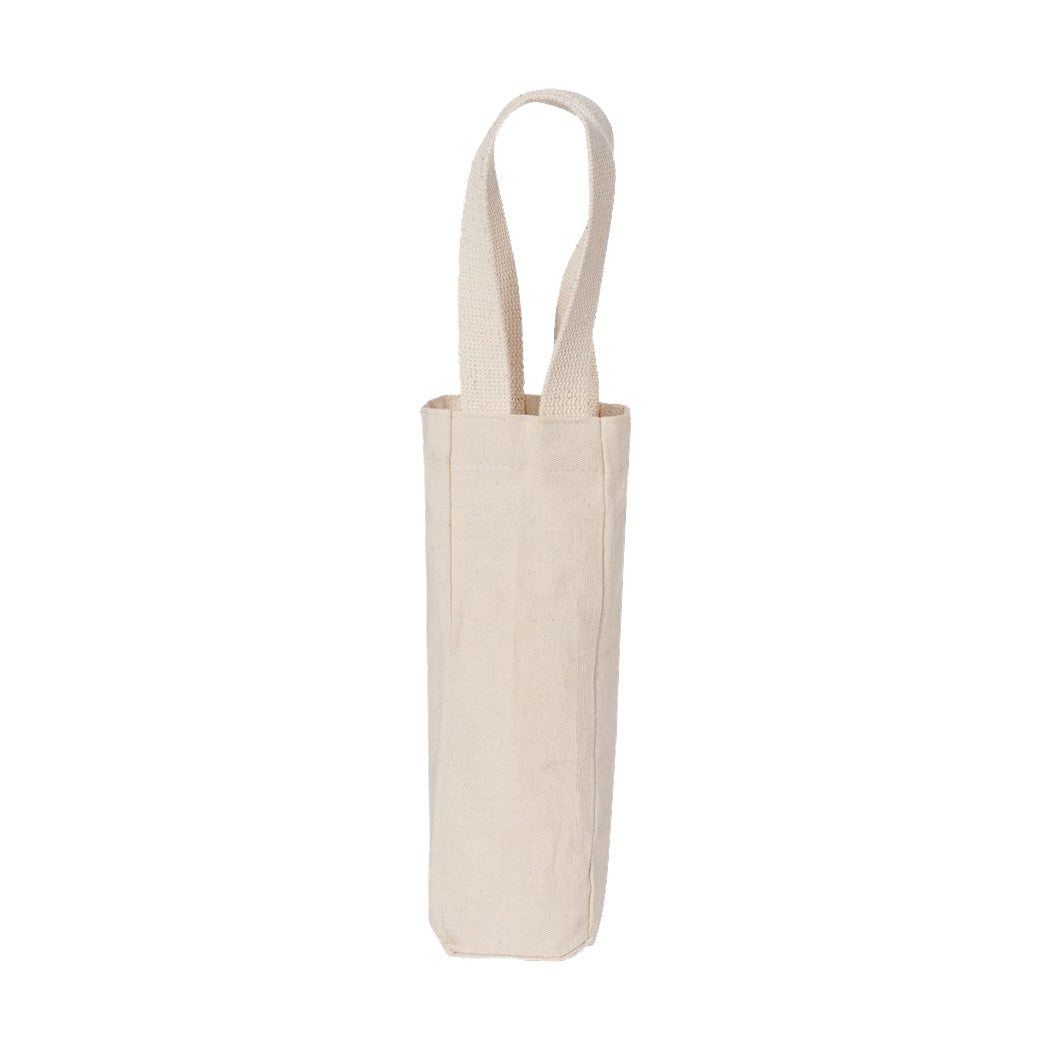 Cotton Canvas Single Bottle Wine Tote Bag