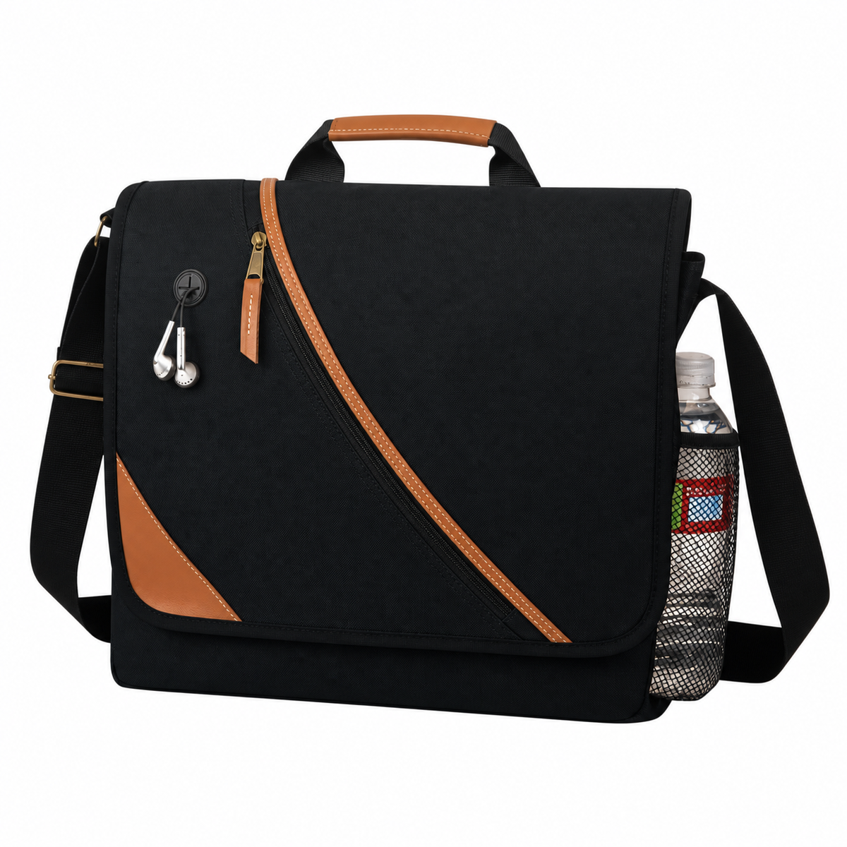 Poly Leatherette Zipper Messenger Bag