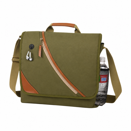 Poly Leatherette Zipper Messenger Bag